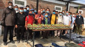 Mountain boots, rain jackets and backpacks for the guides and porters in Nepal